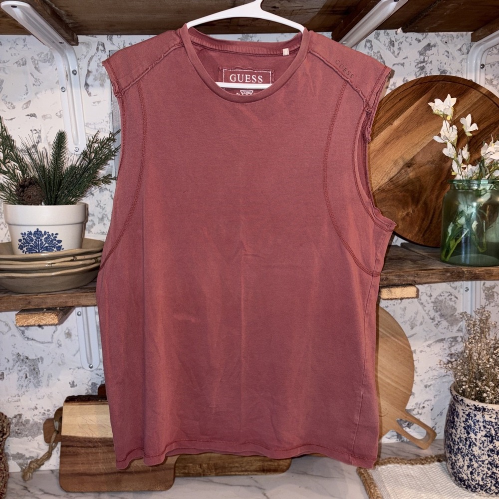 Guess Women's Distressed Raw Seam Bohemian Sporty Sleeveless Tank Top Shirt S
